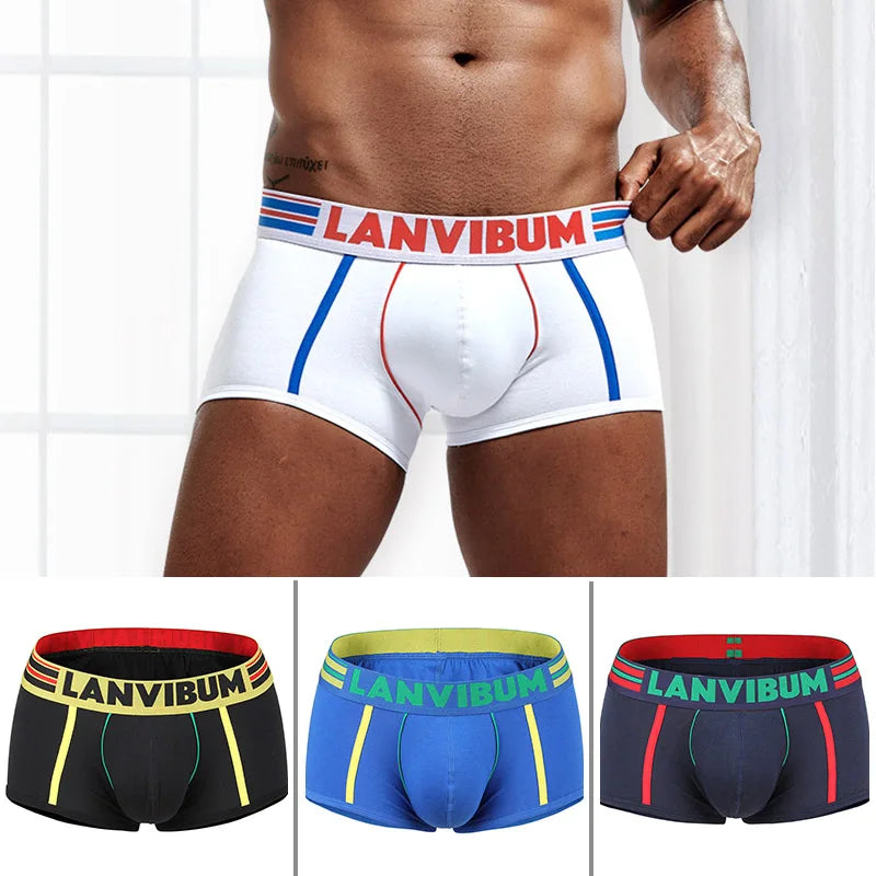 3PCS/LOT Male Cotton Underwear Men's Elasticity Boxers Breathable Underpants Comfort Cuecas Blue/White/Black/Red/Navy M L XL XXL