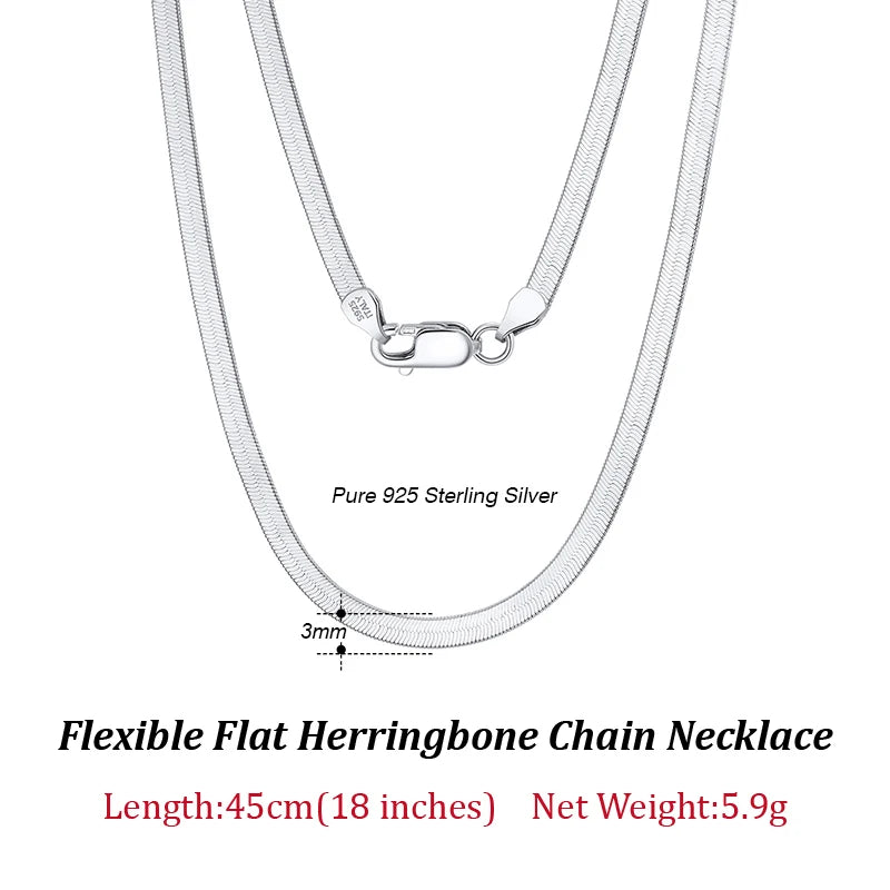 Rinntin 925 Sterling Silver Unique 3mm Gold Flat Herringbone Snake Chain for Women Punk Blade Neck Chain Necklace Jewelry SC35