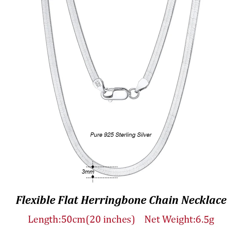 ORSA JEWELS 925 Sterling Silver 3mm Gold Flexible Flat Chain Herringbone Snake Chain Necklace for Women Neck Chain Jewelry SC35