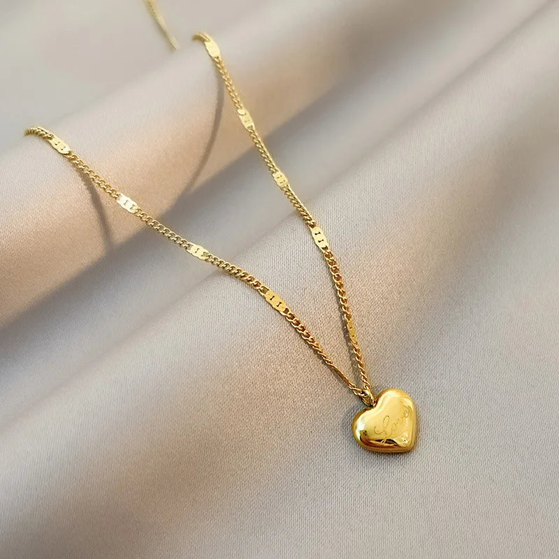 2025 New Titanium Steel Gold plated Love Heart Pendant Necklace For Women Trendy Simple Neck Light luxury Jewelry Gift Choker