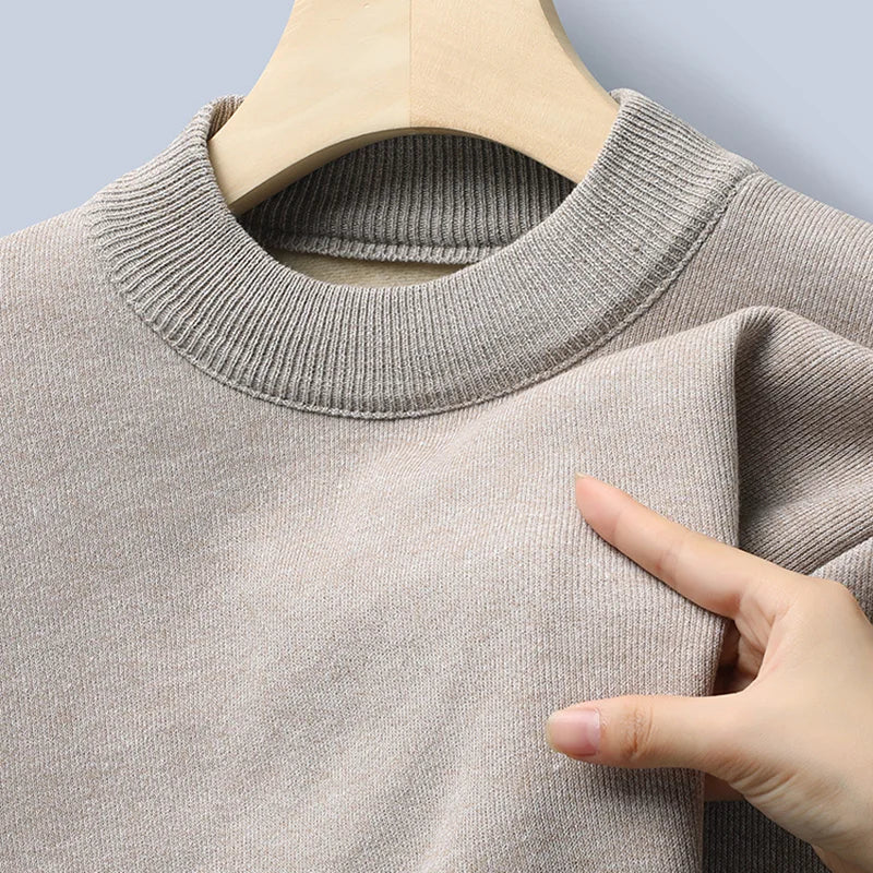 Sweater Men Autumn Winter Jumper Fleece Thickened New Korean Knitwear O-neck Solid White Black Cold Blouse Bottom Shirt Clothes