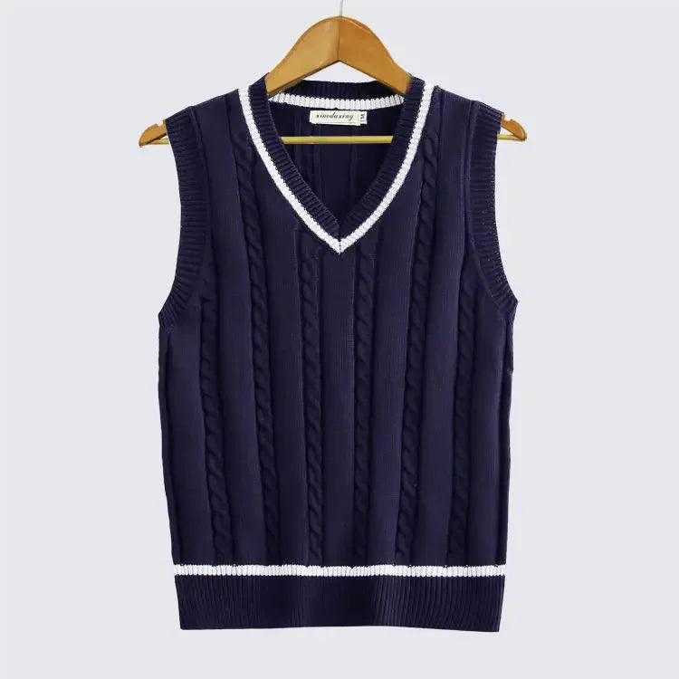 Striped White Knitted Sweaters for Men Blue Sleeveless Man Clothes V Neck Vest Red Waistcoat Jumpers Sweat-shirt Cigaret Cotton
