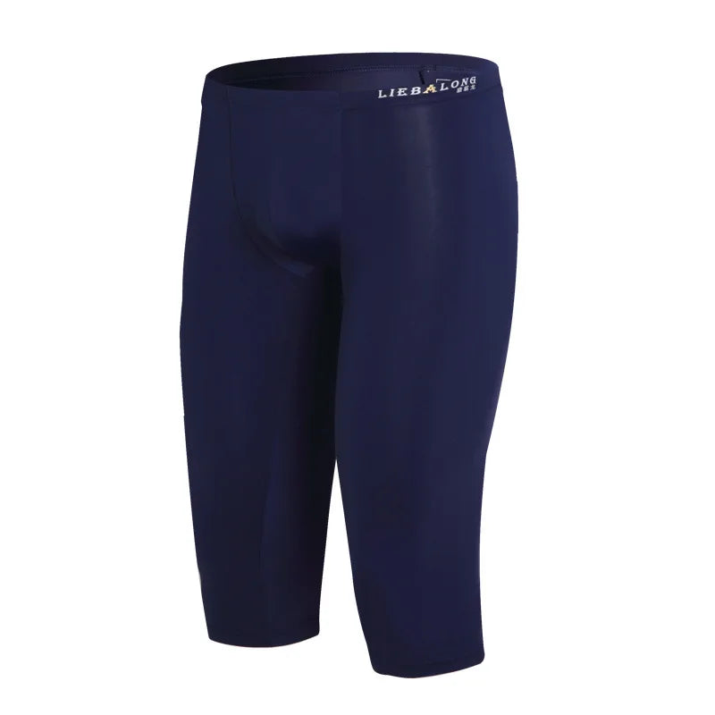Ice Silk Long Underwear Men's Body Shaper Panties Sports Fitness Running Shorts Pants Extended Knee Length Boxershorts Stocking
