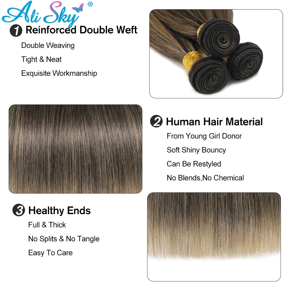 Straight Hair Bundles Mixed Color 1B 27 100%Human Hair 1/3/4Bundles Remy Hair Weave Extension Honey Blond Brazilian Virgin Hair