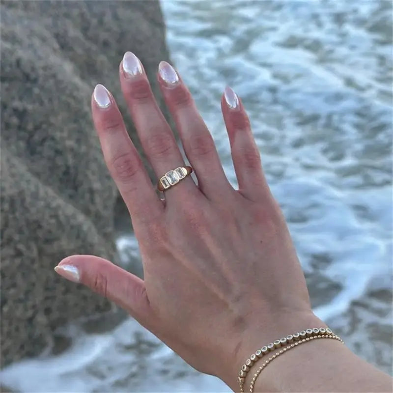 Stainless Steel Square Crystal Zircon Rings 18K Gold Plated Waterproof Simple CZ Finger Ring Wedding Jewelry Accessories Anillos