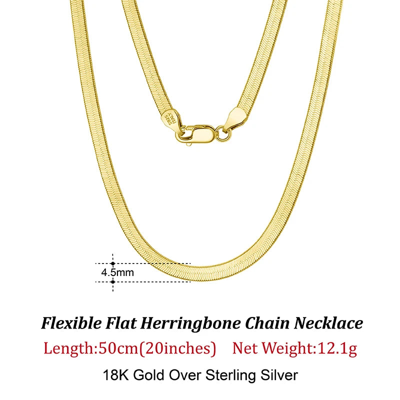 ORSA JEWELS 925 Sterling Silver 3mm Gold Flexible Flat Chain Herringbone Snake Chain Necklace for Women Neck Chain Jewelry SC35