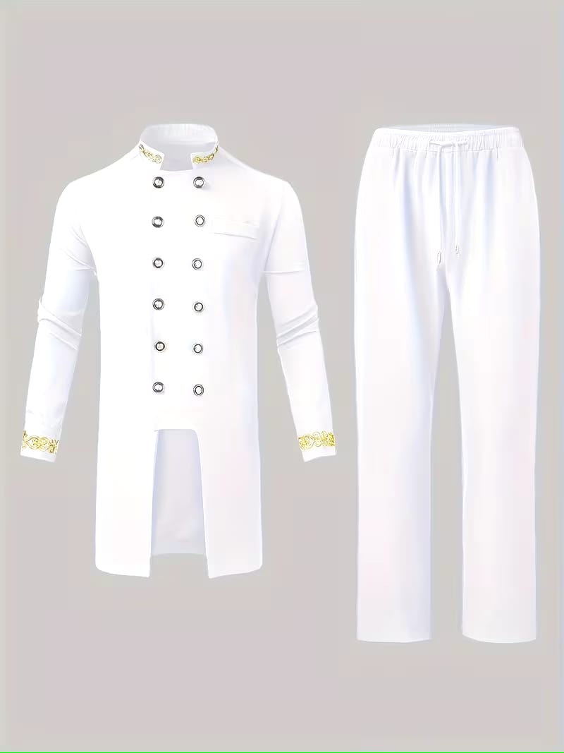 Dashiki Men's Long Sleeve Set, Long Sleeves, Round Neck, Button-Up Cardigan, Pockets, Split Hem, Embroidery, Elastic Waist Pants, Men's Outfit, Men's Casual Shirt and Pants 2pcs Set, New Four-Season Style 1 Set, Street Style, Party, Wedding Attire
