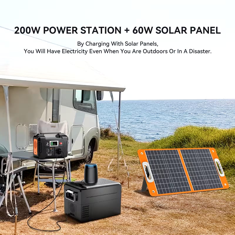 200 Portable Power Station with 60W Foldable Solar Panel, 151Wh Digital Display Solar