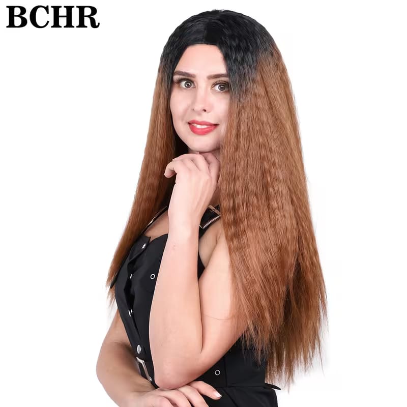 Ombre Blonde 13X4 Lace Front Synthetic Wigs for Women,Glueless Wig 60.96cm Density Long Yaki Kim