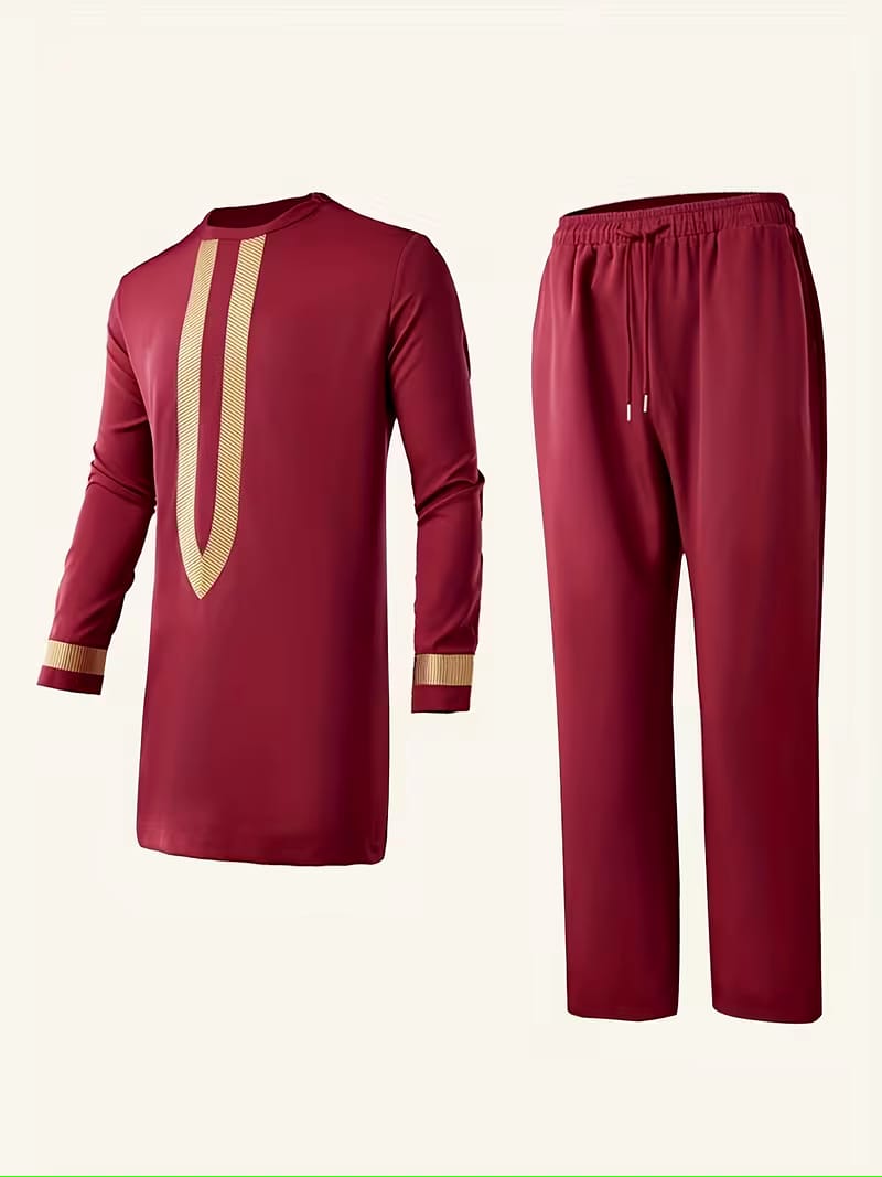 African Men's Dashiki Suit, Men's Suit, Long Sleeve Open Cardigan, Round Neck, Shoulder Zipper, Embroidery
