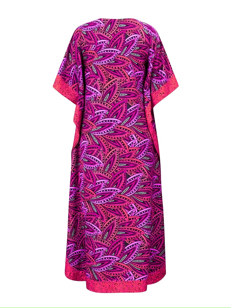 VONDA Plus Size Women's Vintage Print Maxi Dress-Batwing Half Sleeve V-Neck Patchwork Design, Loose