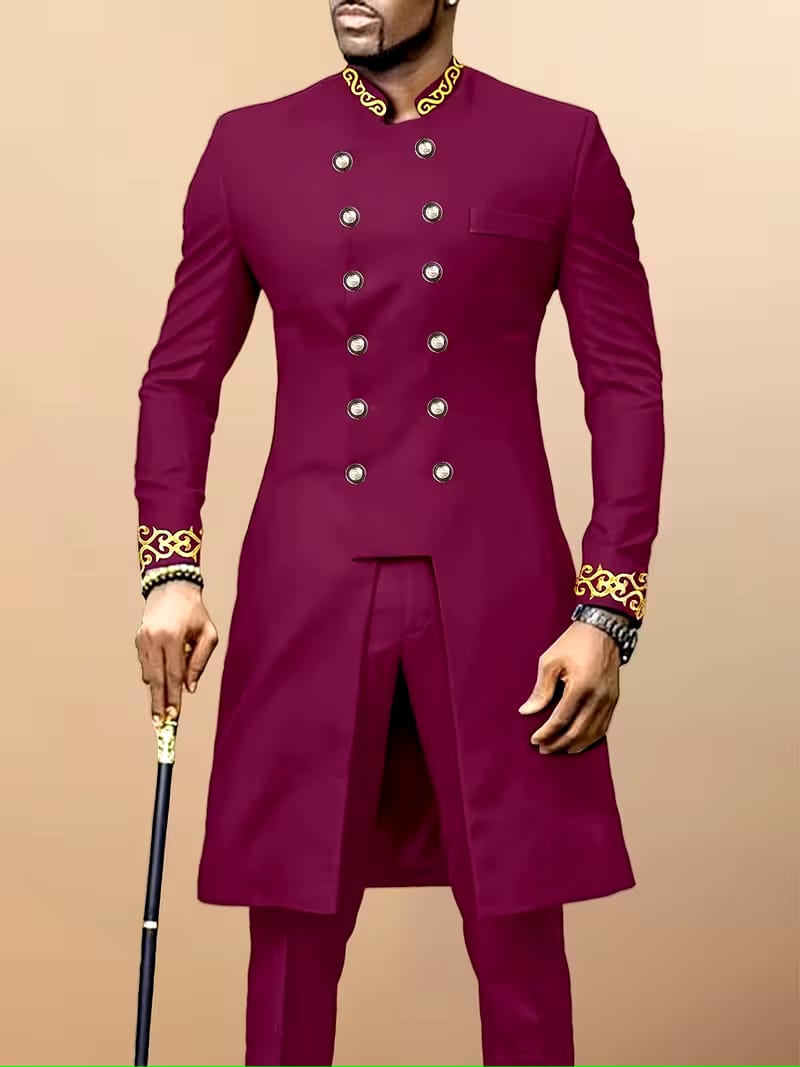 Dashiki Men's Long Sleeve Set, Long Sleeves, Round Neck, Button-Up Cardigan, Pockets, Split Hem, Embroidery, Elastic Waist Pants, Men's Outfit, Men's Casual Shirt and Pants 2pcs Set, New Four-Season Style 1 Set, Street Style, Party, Wedding Attire