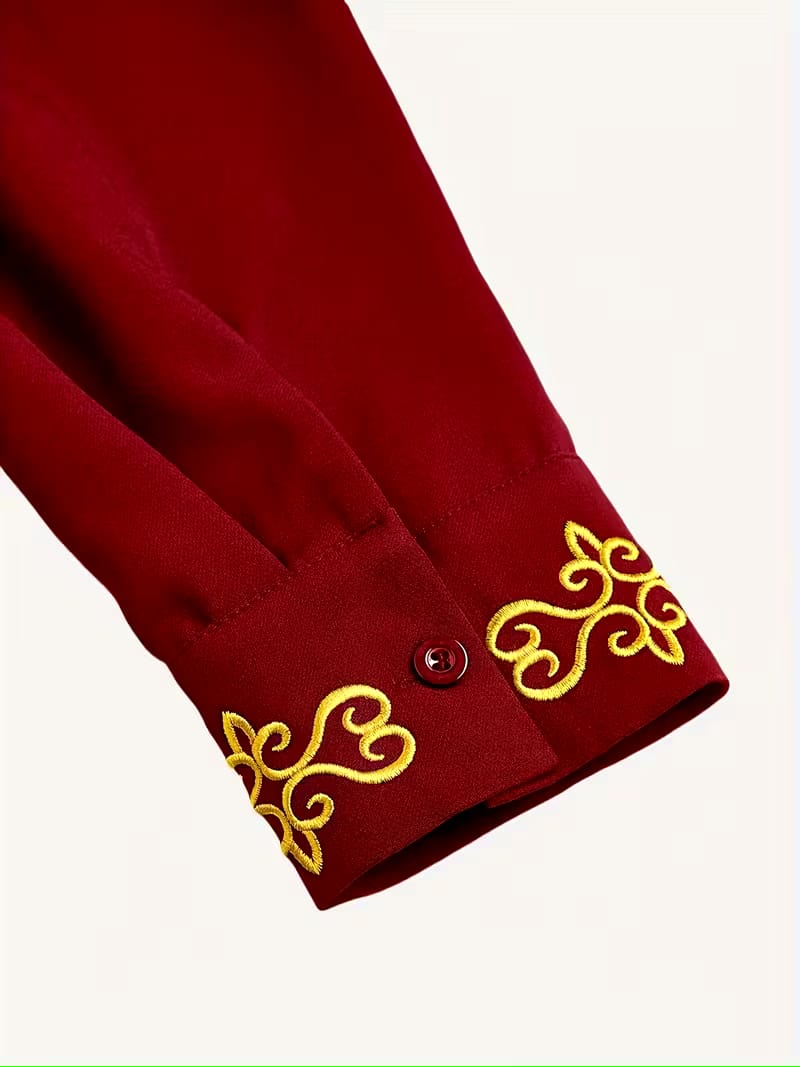 Dashiki Men's Long Sleeve Set, Long Sleeves, Round Neck, Button-Up Cardigan, Pockets, Split Hem, Embroidery, Elastic Waist Pants, Men's Outfit, Men's Casual Shirt and Pants 2pcs Set, New Four-Season Style 1 Set, Street Style, Party, Wedding Attire