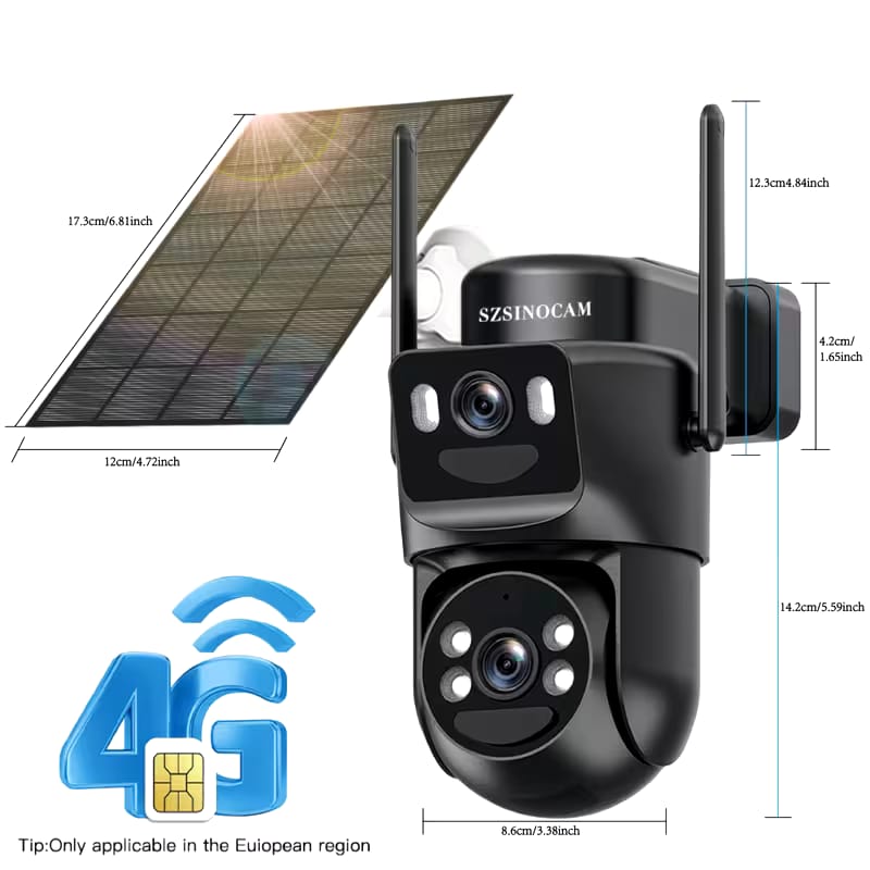 4G LTE EU Cellular Security Camera Solar with SIM Card.  (Verizon AT& T-Mobile) Binocular Lens 8X ZOOM.