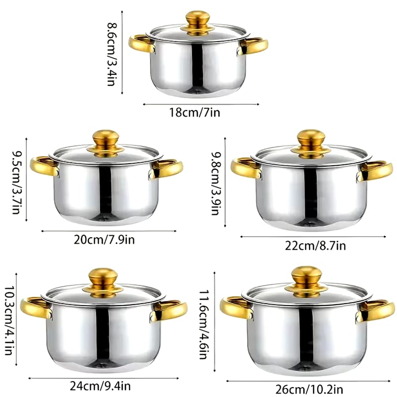 5pcs Golden Stainless Steel pots