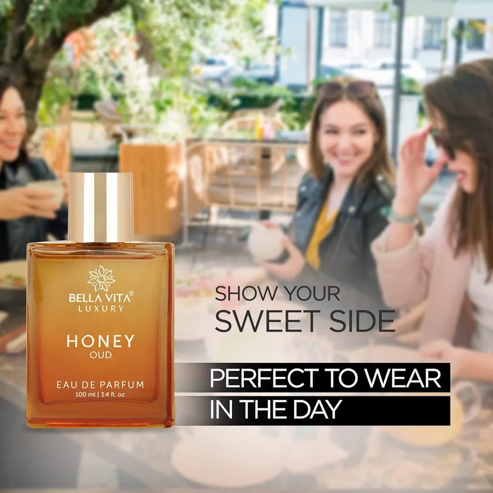 Bella Vita Luxury Honey oud. The perfume is Unisex perfume for men and women with Patchouli, Vanilla, Bergamot, Floral, Spicy EDP Fragrance Scent, 100Ml...