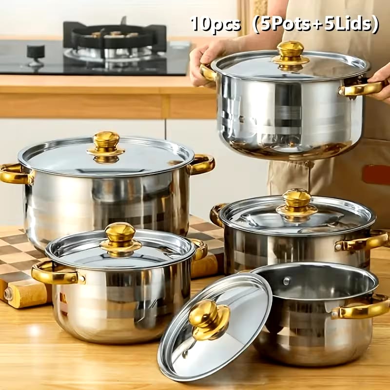 5pcs Golden Stainless Steel pots