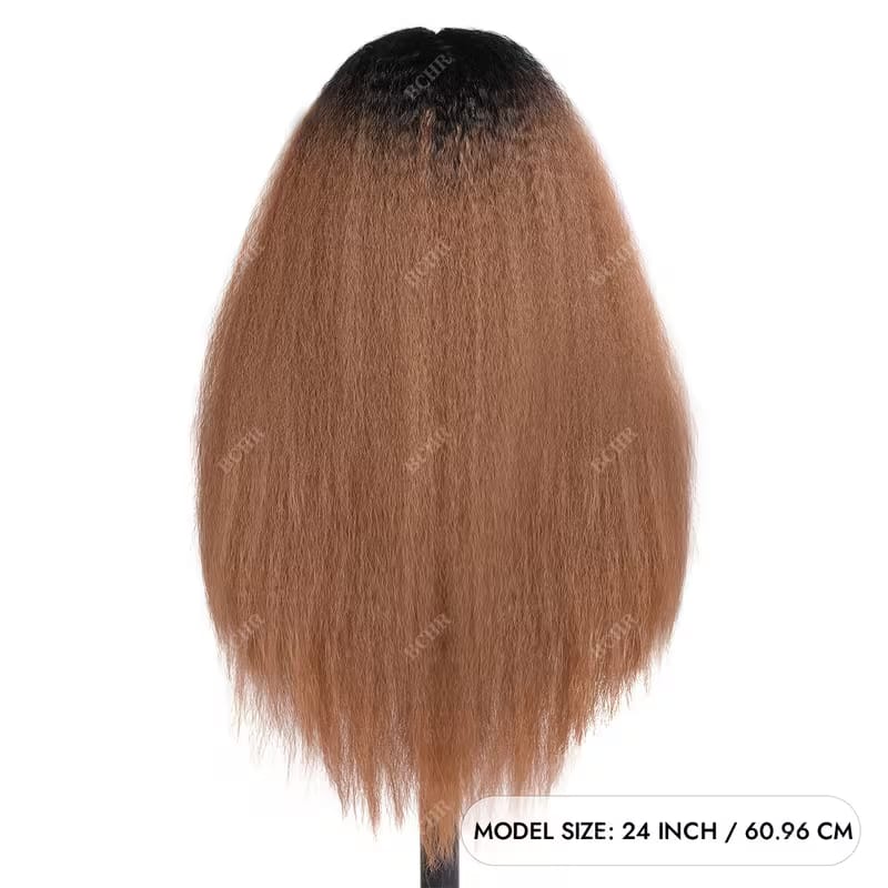 Ombre Blonde 13X4 Lace Front Synthetic Wigs for Women,Glueless Wig 60.96cm Density Long Yaki Kim