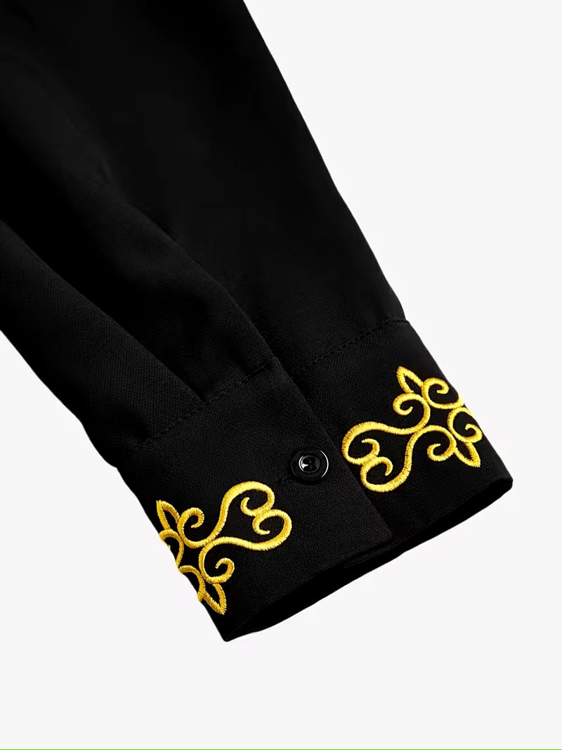 Dashiki Men's Long Sleeve Set, Long Sleeves, Round Neck, Button-Up Cardigan, Pockets, Split Hem, Embroidery, Elastic Waist Pants, Men's Outfit, Men's Casual Shirt and Pants 2pcs Set, New Four-Season Style 1 Set, Street Style, Party, Wedding Attire