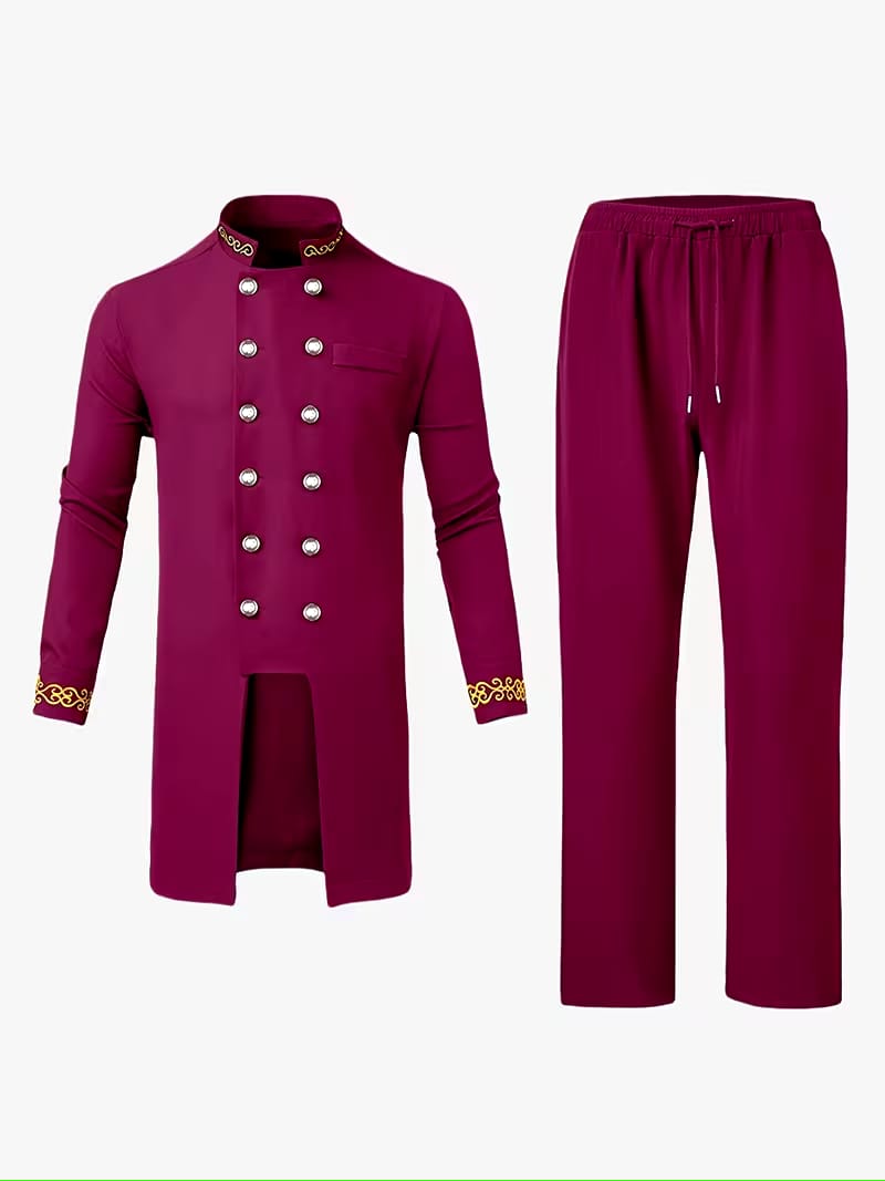 Dashiki Men's Long Sleeve Set, Long Sleeves, Round Neck, Button-Up Cardigan, Pockets, Split Hem, Embroidery, Elastic Waist Pants, Men's Outfit, Men's Casual Shirt and Pants 2pcs Set, New Four-Season Style 1 Set, Street Style, Party, Wedding Attire
