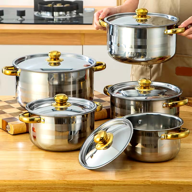 5pcs Golden Stainless Steel pots