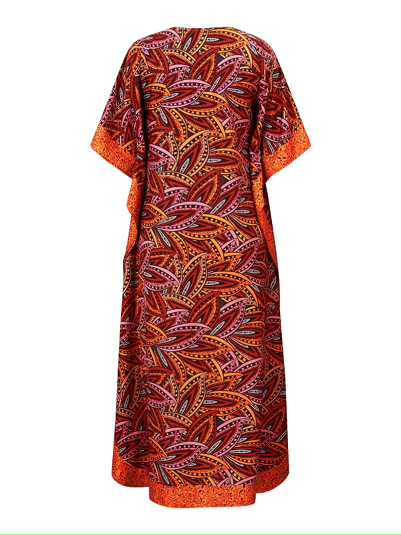 VONDA Plus Size Women's Vintage Print Maxi Dress-Batwing Half Sleeve V-Neck Patchwork Design, Loose