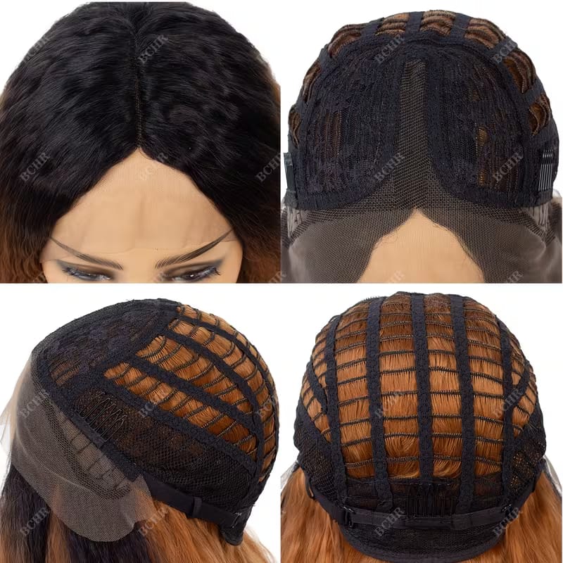 Ombre Blonde 13X4 Lace Front Synthetic Wigs for Women,Glueless Wig 60.96cm Density Long Yaki Kim