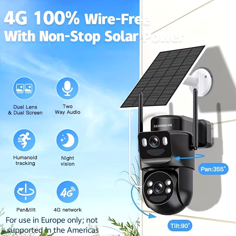 4G LTE EU Cellular Security Camera Solar with SIM Card.  (Verizon AT& T-Mobile) Binocular Lens 8X ZOOM.