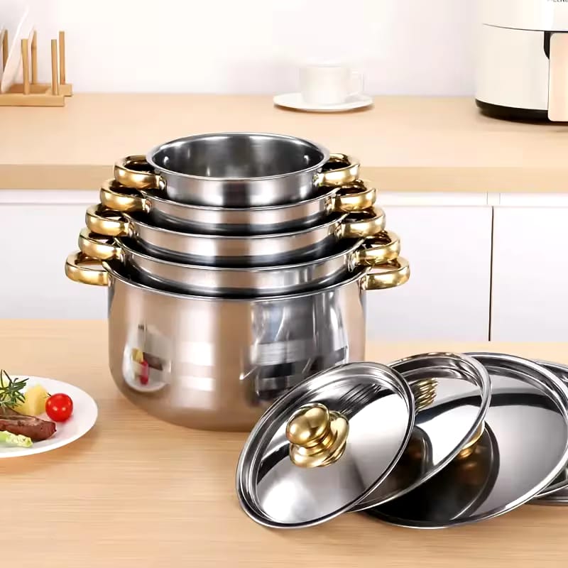 5pcs Golden Stainless Steel pots